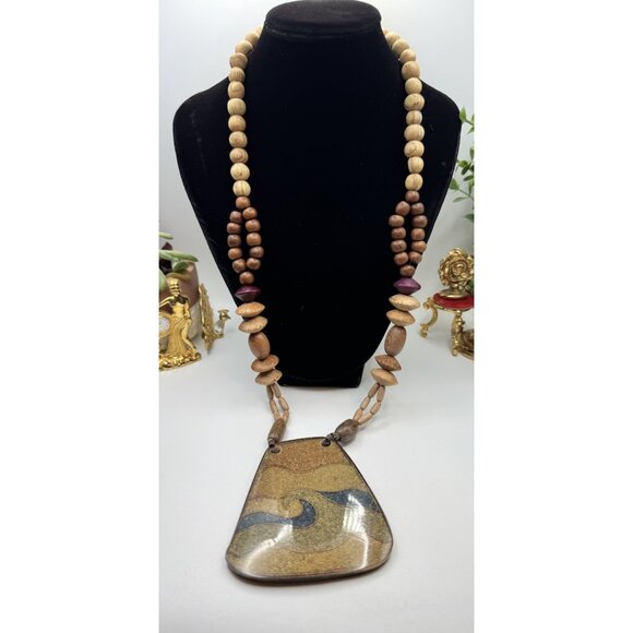 Oversized Ethnic Gypsy BOHEMIAN Tribal Wood Bead Necklace Collar Earth Tone - Picture 1 of 8